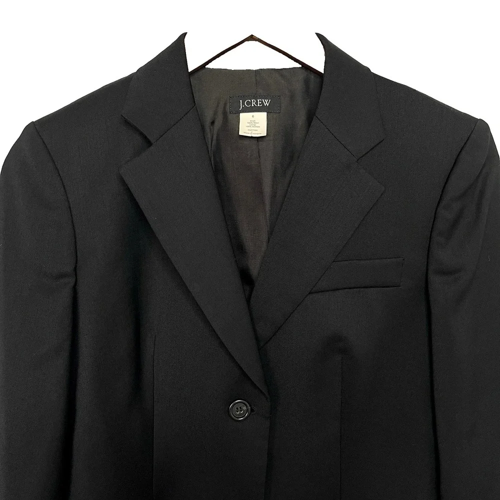 J.Crew Womens 100% Wool Blazer Sz 6 Black Business Casual Minimalist Career Wear